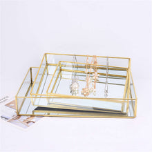 Load image into Gallery viewer, Nordic Retro Storage Tray Gold Rectangle Glass Makeup Organizer Tray Dessert Plate Jewelry Display Home Kitchen Decor