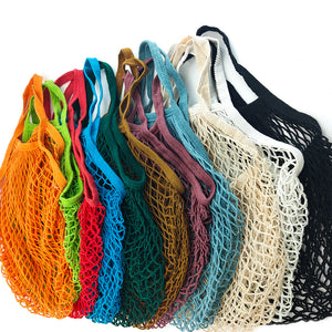 Portable Reusable Grocery Bags Fruit Vegetable Bag Washable Cotton Mesh String Organic Organizer Handbag Long Handle Net Tote