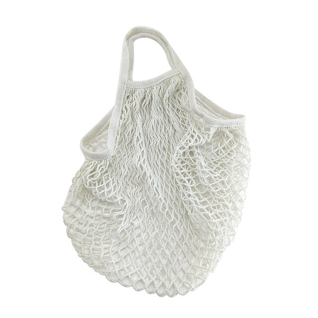 Portable Reusable Grocery Bags Fruit Vegetable Bag Washable Cotton Mesh String Organic Organizer Handbag Long Handle Net Tote